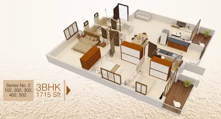 3BHK 1715 Sft